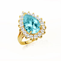 Gold Pear Cut Gemstone Halo Ring (Available in Yellow/Rose/White Gold)