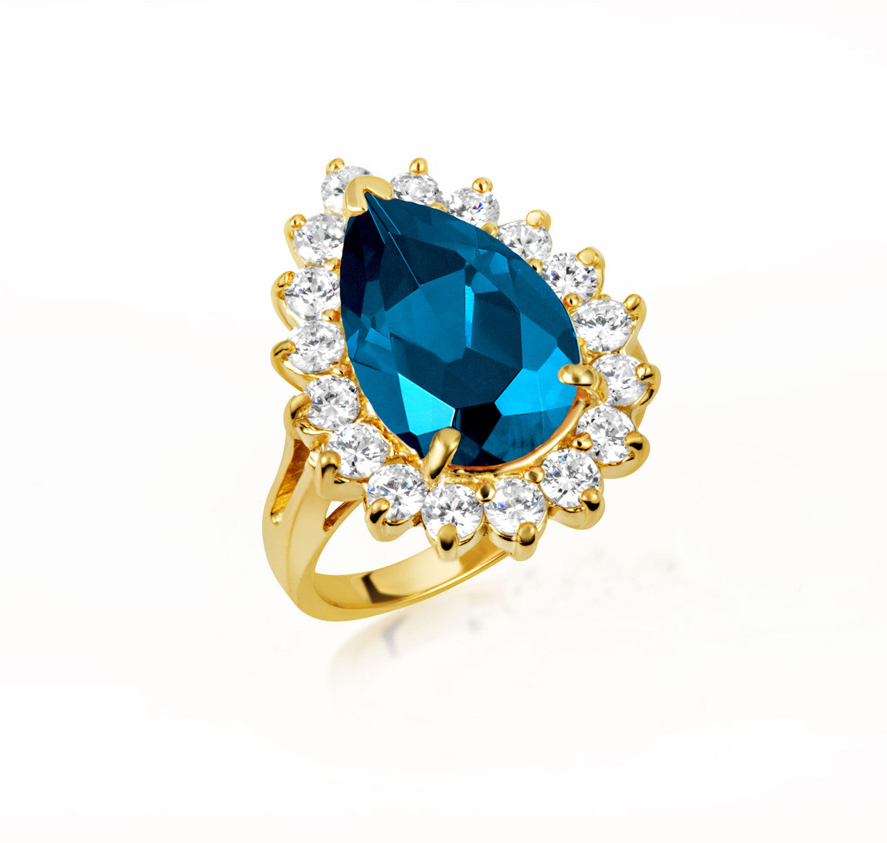 Gold Pear Cut Gemstone Halo Ring (Available in Yellow/Rose/White Gold)