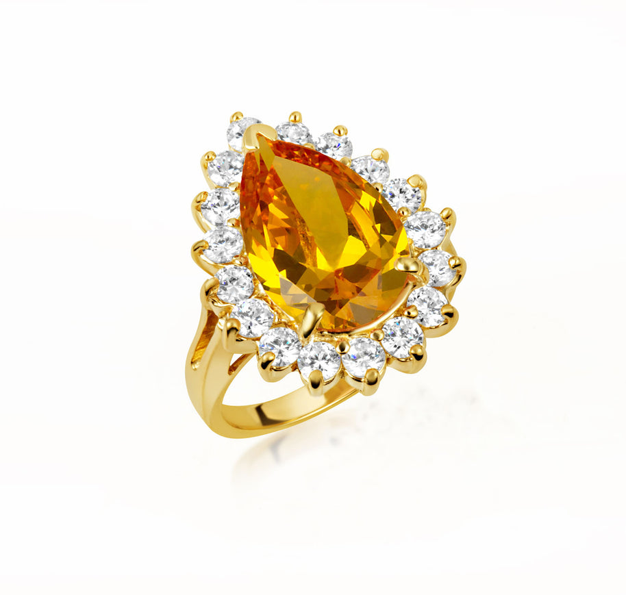 Gold Pear Cut Gemstone Halo Ring (Available in Yellow/Rose/White Gold)
