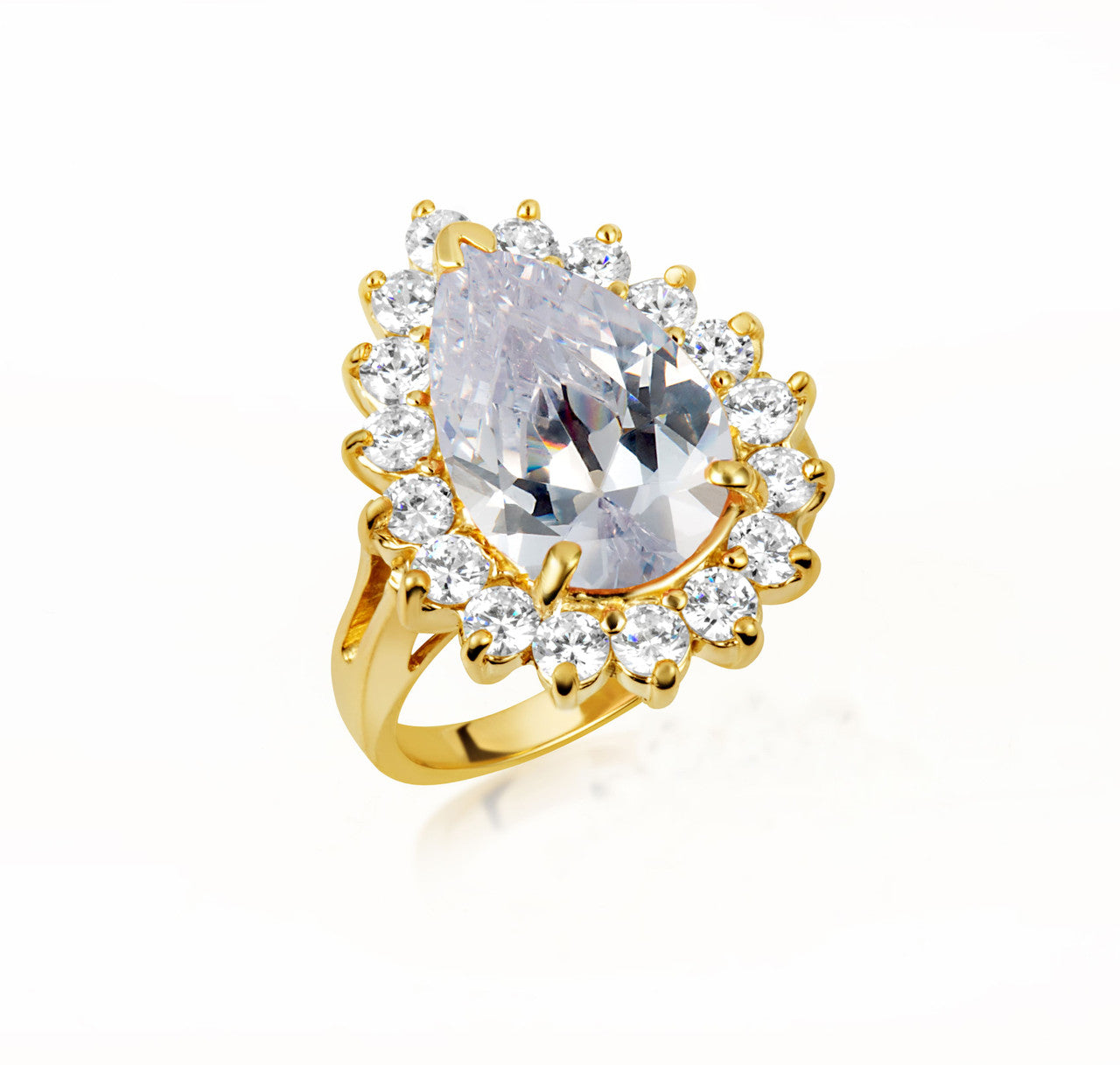 Gold Pear Cut Gemstone Halo Ring (Available in Yellow/Rose/White Gold)