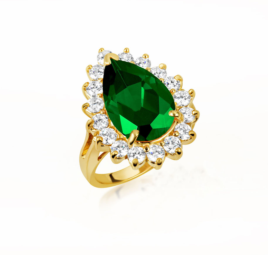 Gold Pear Cut Gemstone Halo Ring (Available in Yellow/Rose/White Gold)