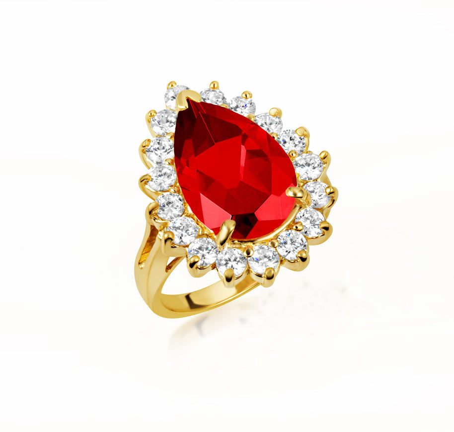 Gold Pear Cut Gemstone Halo Ring (Available in Yellow/Rose/White Gold)