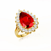 Gold Pear Cut Gemstone Halo Ring (Available in Yellow/Rose/White Gold)
