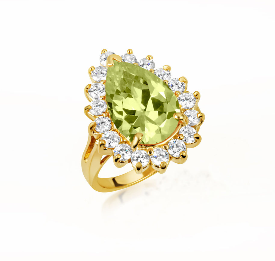 Gold Pear Cut Gemstone Halo Ring (Available in Yellow/Rose/White Gold)