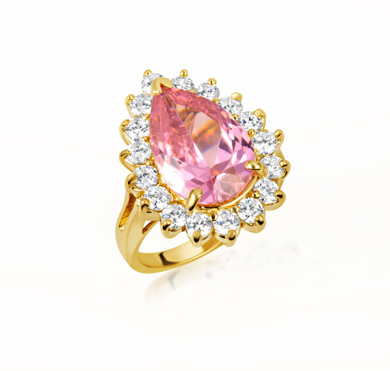 Gold Pear Cut Gemstone Halo Ring (Available in Yellow/Rose/White Gold)