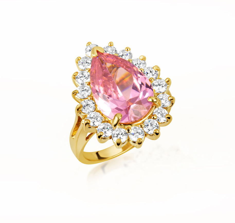 Gold Pear Cut Gemstone Halo Ring (Available in Yellow/Rose/White Gold)