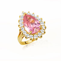 Gold Pear Cut Gemstone Halo Ring (Available in Yellow/Rose/White Gold)