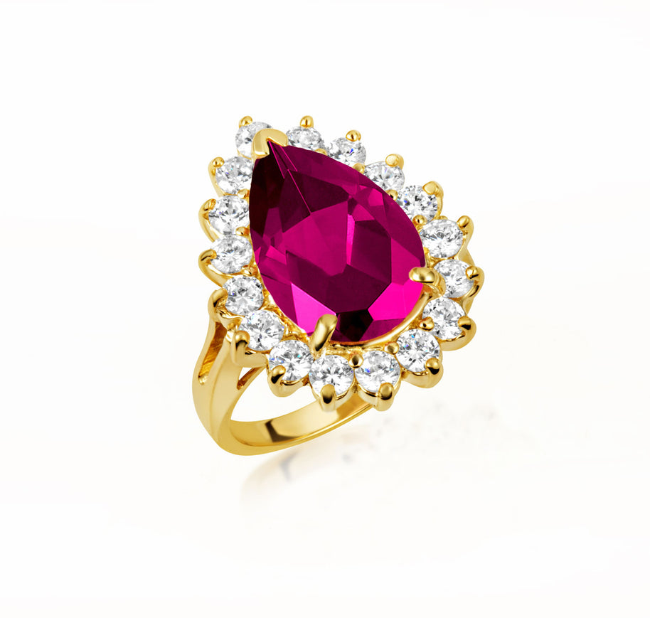 Gold Pear Cut Gemstone Halo Ring (Available in Yellow/Rose/White Gold)