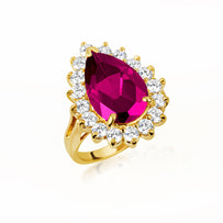 Gold Pear Cut Gemstone Halo Ring (Available in Yellow/Rose/White Gold)