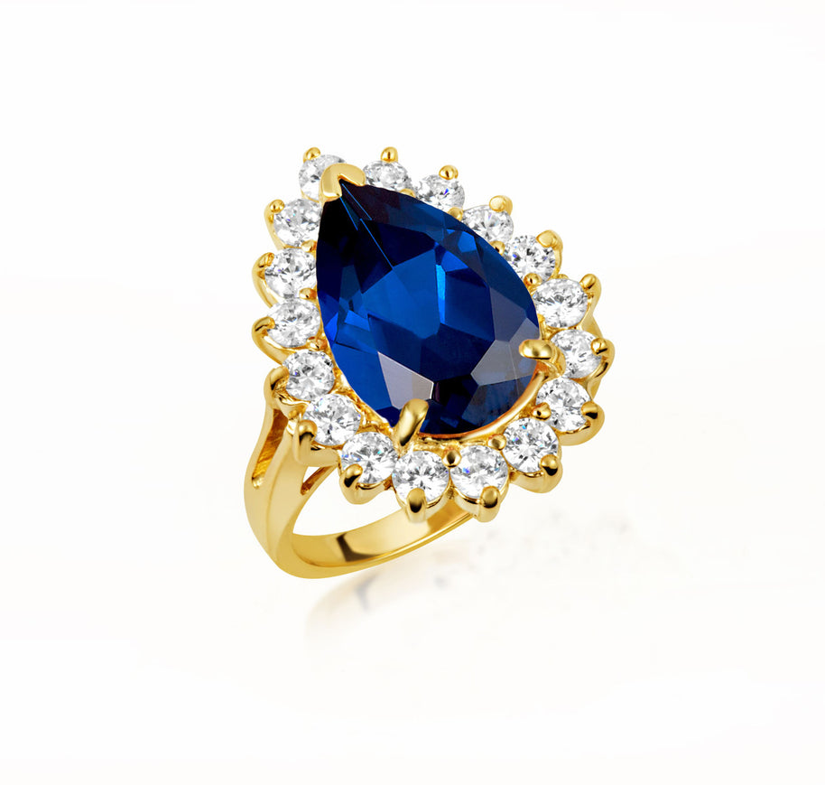 Gold Pear Cut Gemstone Halo Ring (Available in Yellow/Rose/White Gold)