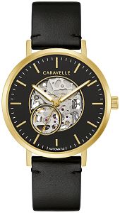 44A121 Caravelle Men's Automatic Skeleton Dial Gold-Tone Watch