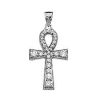 Sterling Silver Ankh Cross Cubic Zirconia Pendant Necklace