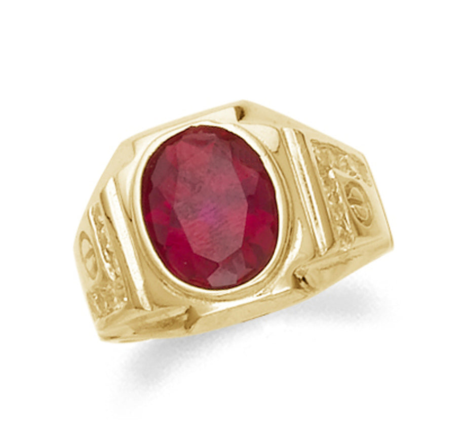 Gold Mens Synthetic Ruby Ring
