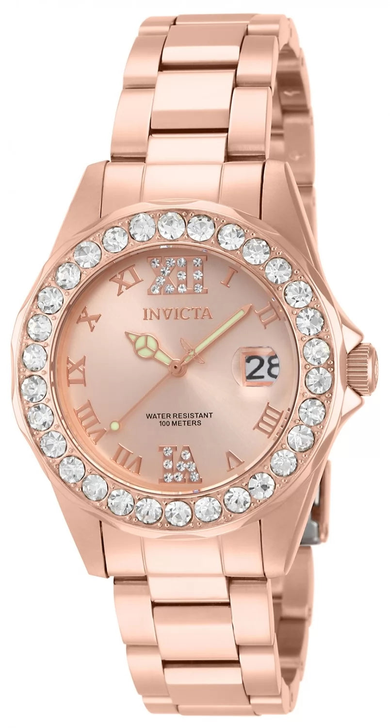 Invicta Women's 15253 Pro Diver Quartz 3 Hand Rose Gold Dial Watch