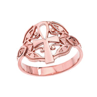 Gold Egyptian Ankh Cross with Eye of Horus Ring (Available in Yellow/Rose/White Gold)