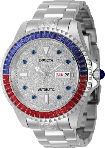 Invicta Men's 46635 Pro Diver Automatic 3 Hand Silver, Pave Dial Watch