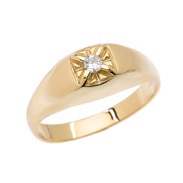 Solid Gold Diamond Men's Pinky Ring (Available in Yellow/Rose/White Gold)