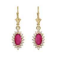 14K Diamond And Ruby Yellow Gold Dangling Earrings