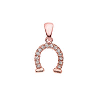 Reversible Diamond and High Polish Plain Horse Shoe Good Luck Gold Charm Dainty Pendant Necklace (Available in Yellow/Rose/White Gold)