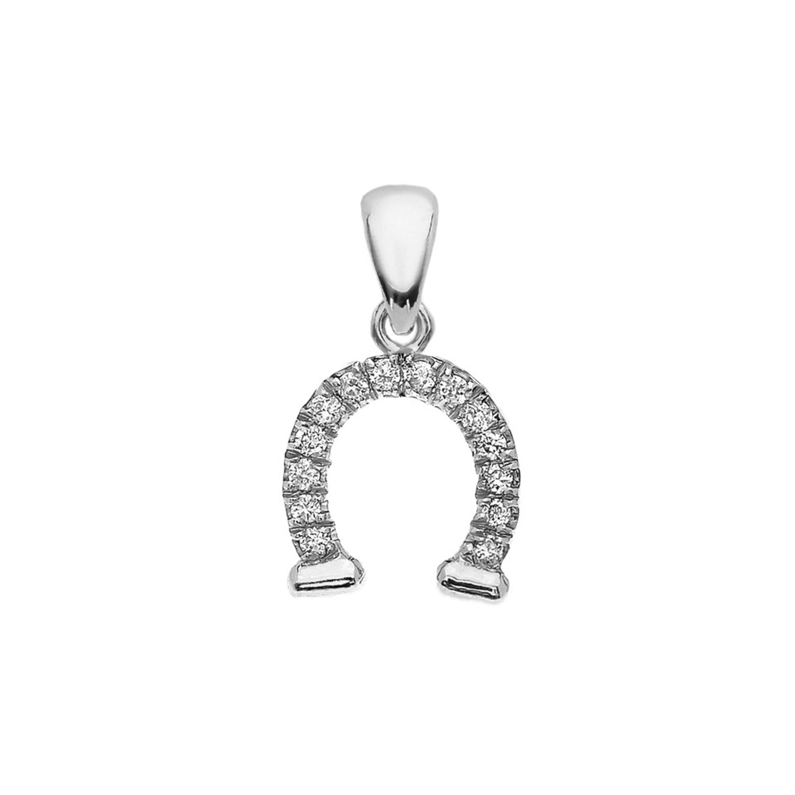 Reversible Diamond and High Polish Plain Horse Shoe Good Luck Gold Charm Dainty Pendant Necklace (Available in Yellow/Rose/White Gold)