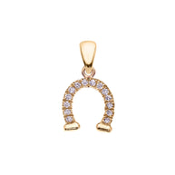Reversible Diamond and High Polish Plain Horse Shoe Good Luck Gold Charm Dainty Pendant Necklace (Available in Yellow/Rose/White Gold)
