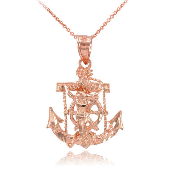 Gold Mariner Crucifix Anchor Cross Pendant Necklace(Availbale In Yellow/Rose/White Gold)