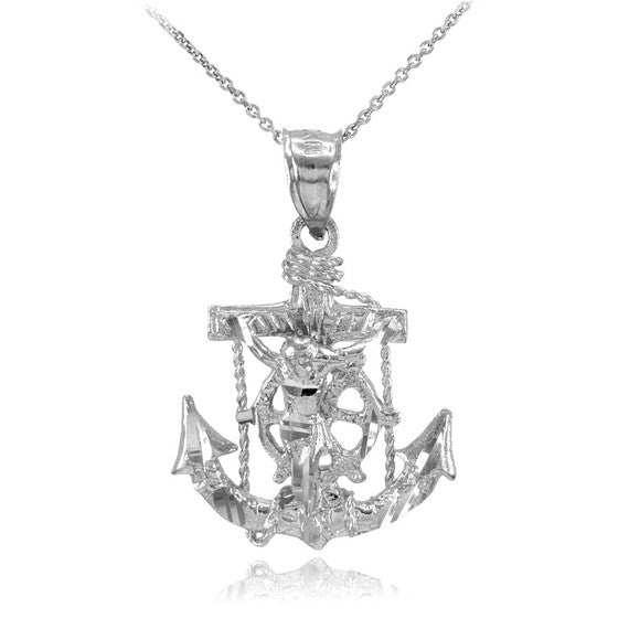 Gold Mariner Crucifix Anchor Cross Pendant Necklace(Availbale In Yellow/Rose/White Gold)