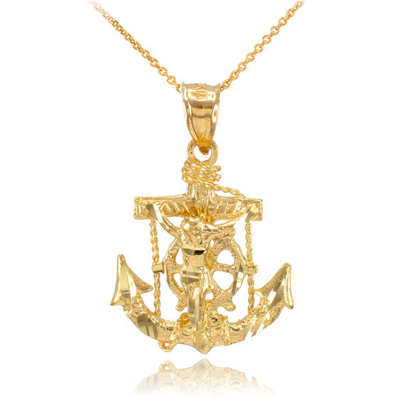 Gold Mariner Crucifix Anchor Cross Pendant Necklace(Availbale In Yellow/Rose/White Gold)