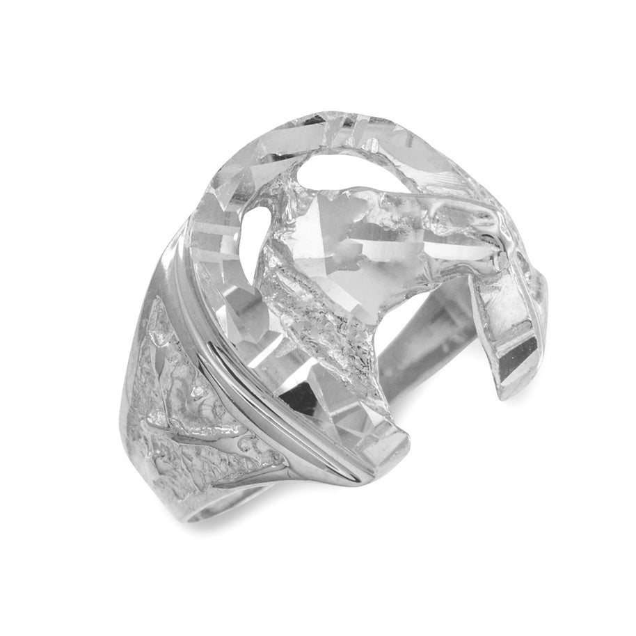 .925 Sterling Silver Diamond Cut Horseshoe Ring