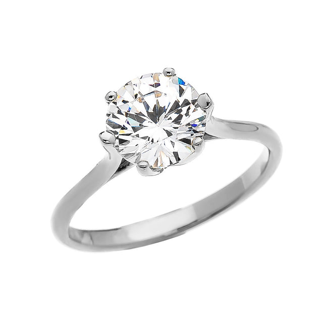 Gold 3 Carat Solitaire Cubic Zirconia Engagement Ring (Available in Yellow/Rose/White Gold)