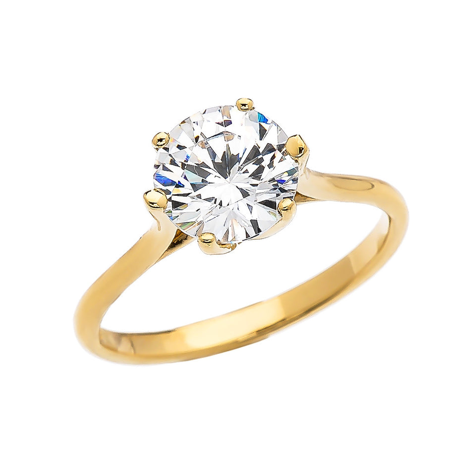 Gold 3 Carat Solitaire Cubic Zirconia Engagement Ring (Available in Yellow/Rose/White Gold)