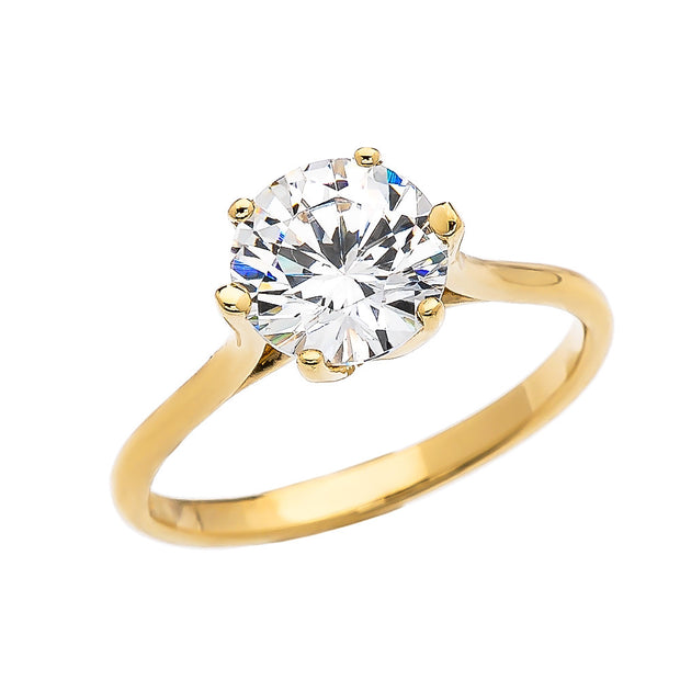 Gold 3 Carat Solitaire Cubic Zirconia Engagement Ring (Available in Yellow/Rose/White Gold)