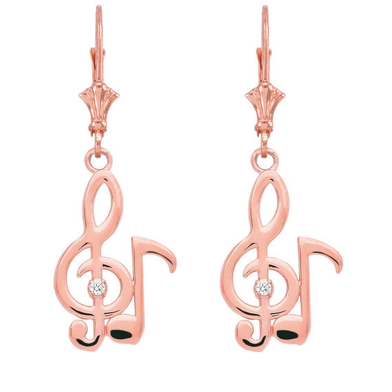Gold Diamond Treble Clef Music Note Earrings (Available in Yellow/Rose/White Gold)
