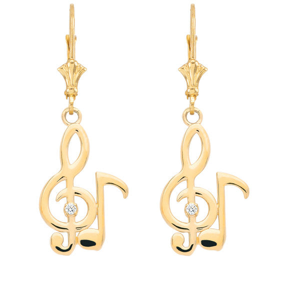 Gold Diamond Treble Clef Music Note Earrings (Available in Yellow/Rose/White Gold)
