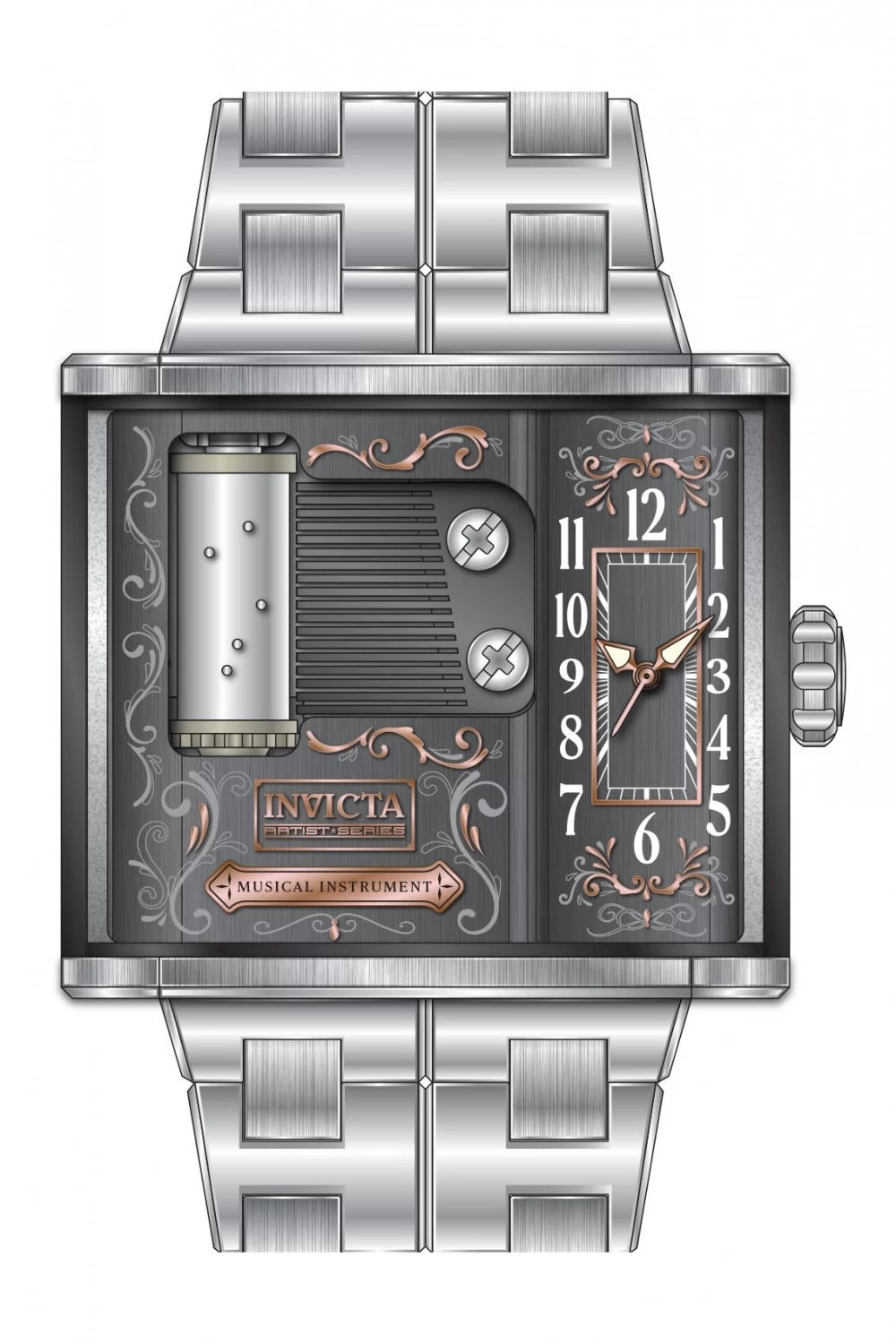 InvictaMen's 49475 Artist Quartz 763 Gunmetal, Rose Gold, White Dial Watch