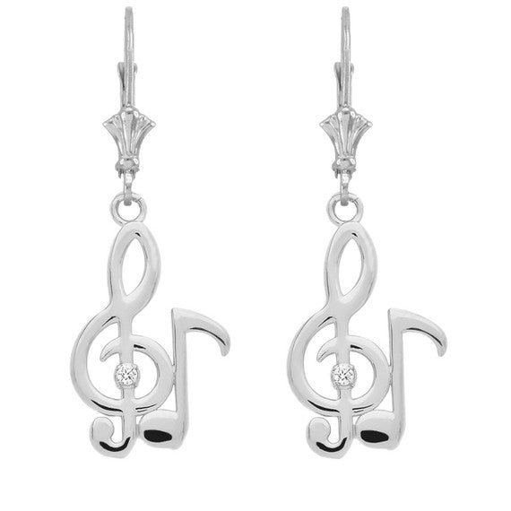 Gold Diamond Treble Clef Music Note Earrings (Available in Yellow/Rose/White Gold)