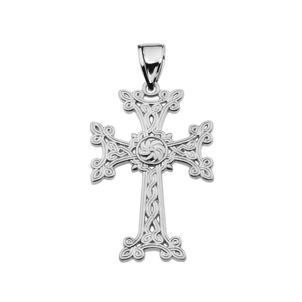 Eternity "Khachkar" Armenian Cross Sterling Silver Religious Pendant Necklace(S/M/L)