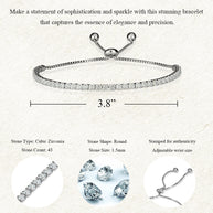 .925 Sterling Silver Adjustable CZ Studded Half Tennis Beaded Lariat Bracelet