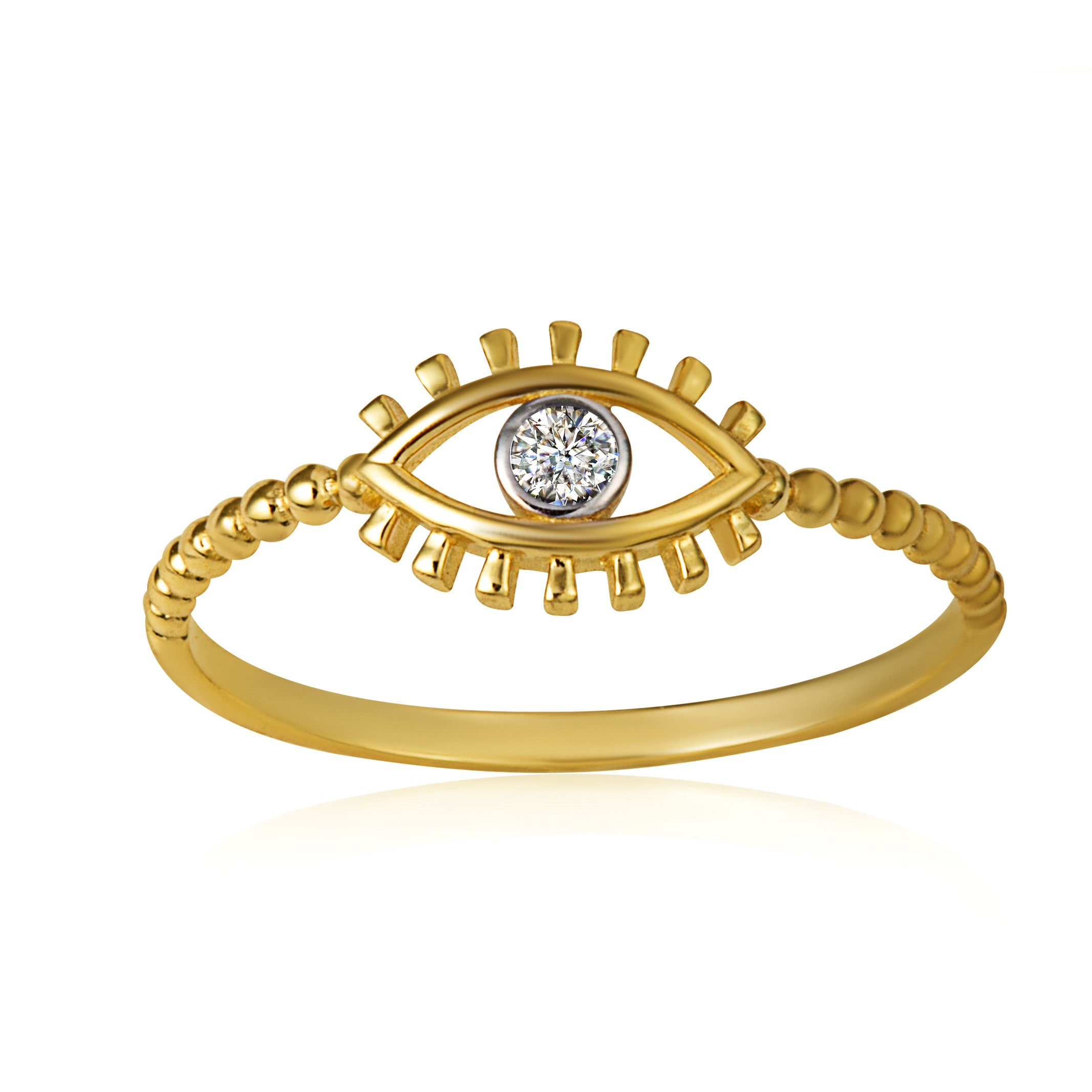 14K Two-Tone Gold Cubic Zirconia Evil Eye Bead Band Ring