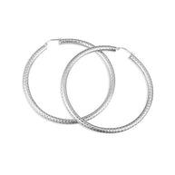 .925 Sterling Silver Diamond Cut Textured Tube Hoop Earrings