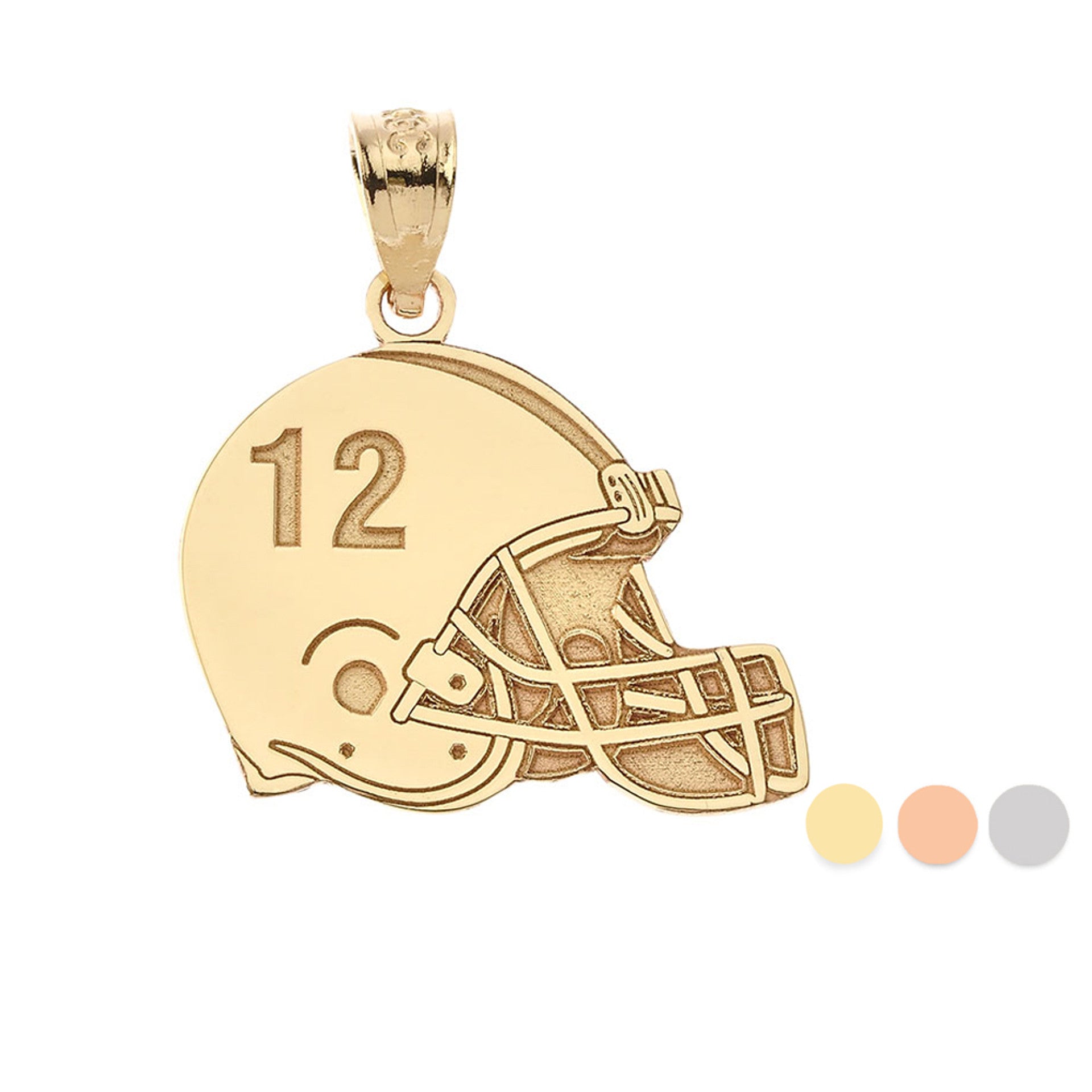 Gold Personalized Football Helmet Engravable Name & Number Sports Pendant Necklace (Available in Yellow/Rose/White)