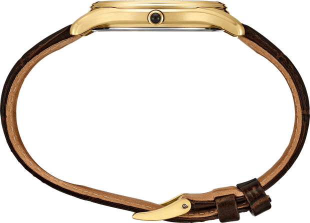 SRK050 Seiko Essentials Quartz White Dial Brown Leather Gold Men's Watch
