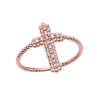 Gold Diamond Cross Beaded Index Ring (Available in Yellow/Rose/White Gold)