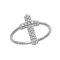 Gold Diamond Cross Beaded Index Ring (Available in Yellow/Rose/White Gold)