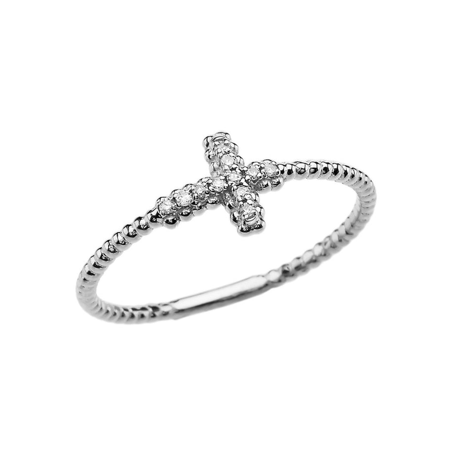 Gold Diamond Sideways Cross Beaded Ring (Available in Yellow/Rose/White Gold)