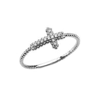 Gold Dainty Beaded Sideways Diamond Cross Ring (Available in Yellow/Rose/White Gold)