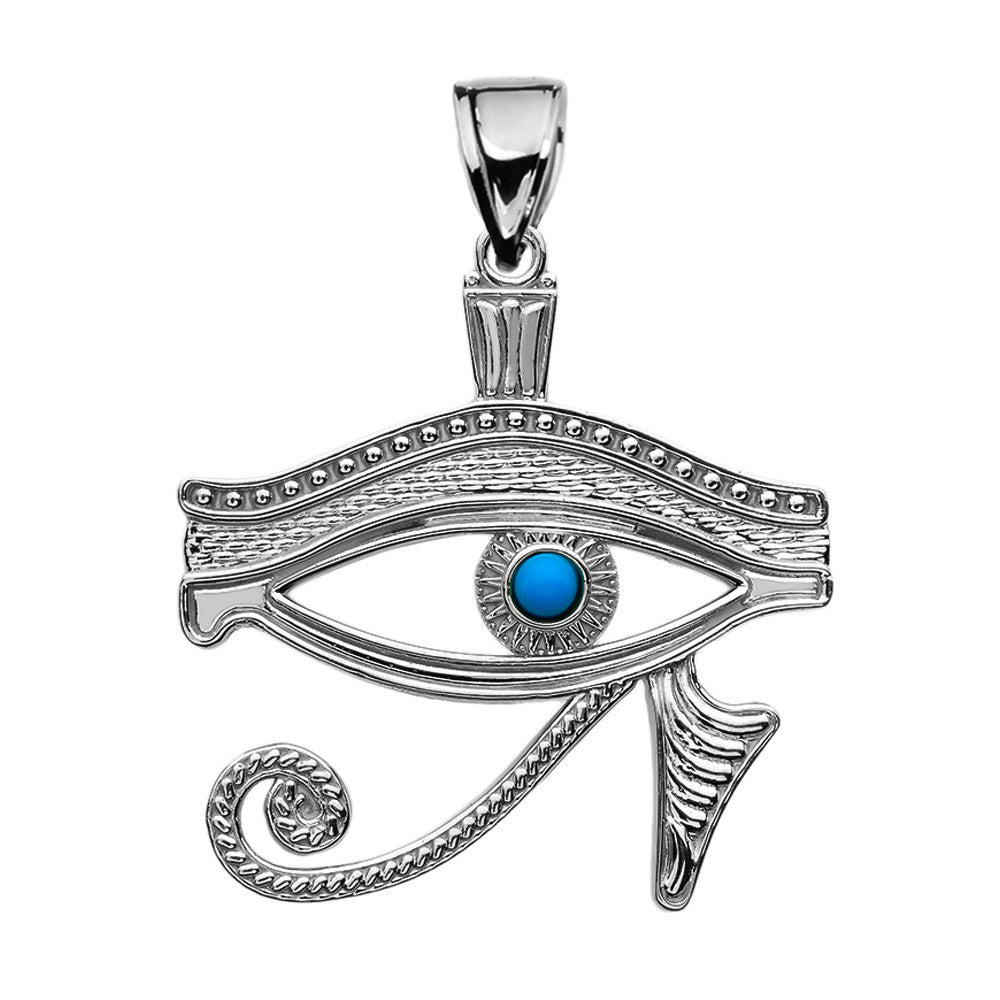 .925 Sterling Silver Egyptian Eye of Horus Wadjet Turquoise Pendant Necklace