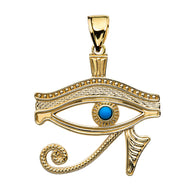 Solid Gold Egyptian Eye of Horus Wadjet Turquoise Pendant Necklace(Available In Yellow/Rose/White Gold)