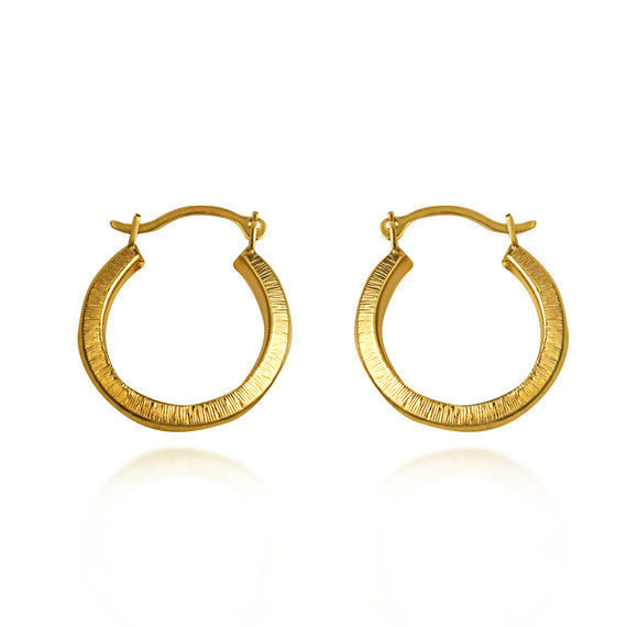 14K Solid Yellow Gold Textured Hoop Earrings