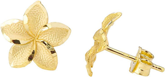 10K/14K Gold Hawaiian Plumeria Flower Stud Earrings (Available in Yellow Gold, Rose Gold, White Gold)
